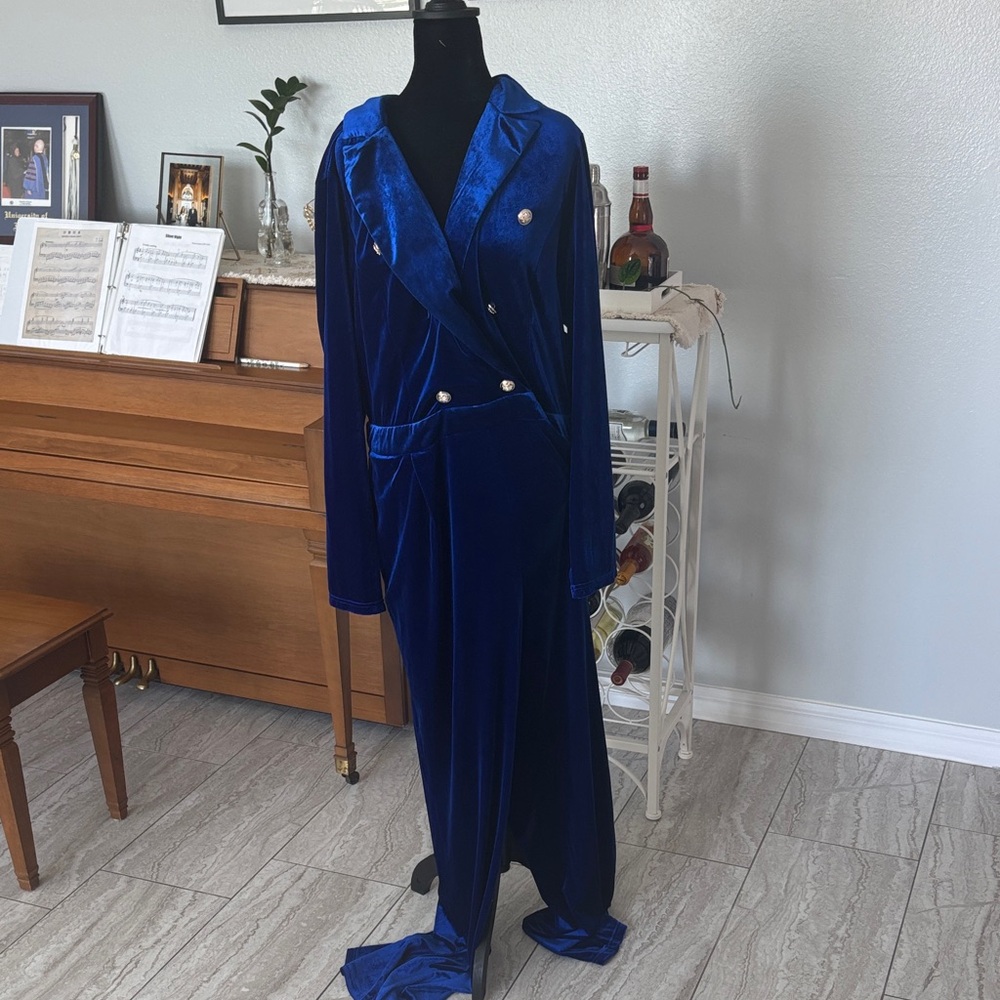 Fashion Nova Royal Blue Velvet jumpsuit